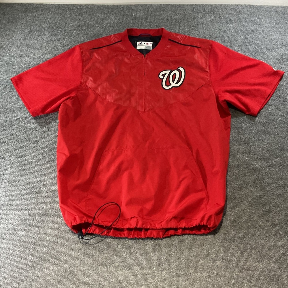 Majestic Washington Nationals Red Short Sleeve Windbreaker Pullover Mens XL